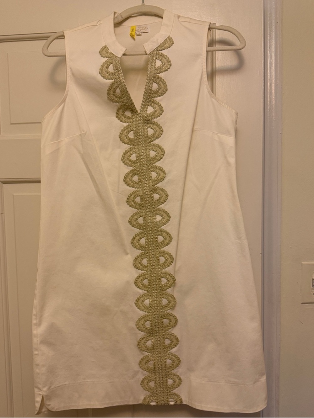 Mud Pie White Shift Dress with Gold Trim